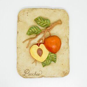 Vtg Plaster Peaches Wall Art Fruit Farm Cottagecore Boho French 3D Relief Tile